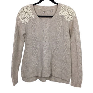 Knitted & Knotted Anthropology Cream Round Neck wool Blend Sweater Women’s S